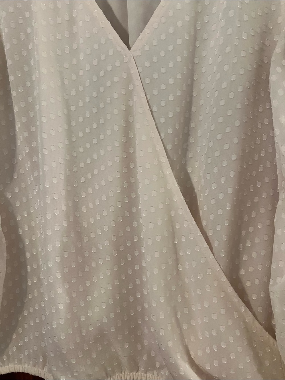 LOFT White Swiss Dot Wrap Blouse XS Long Sleeve V-Neck Balloon Sleeve Boho Top - Picture 4 of 10